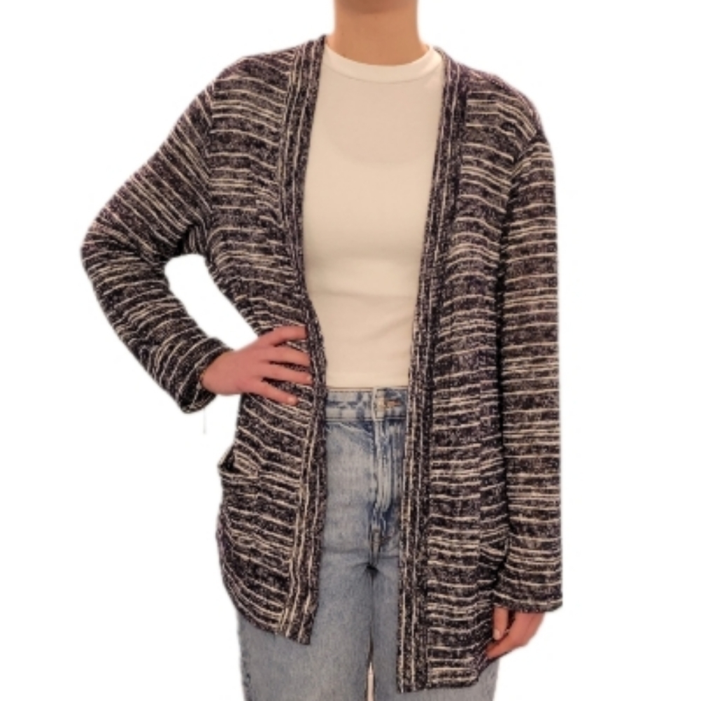 Studio Works Women's blue/white marled cardigan‎ size Large